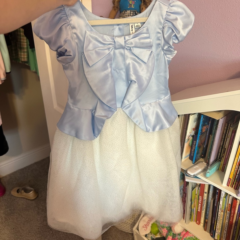 Janie and Jack Light Blue and White Sparkle Peplum Bow Dress